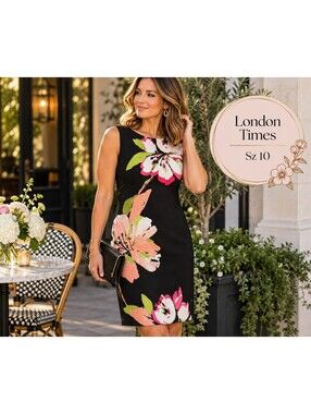 London Times | 10 | Black Floral Sheath Dress